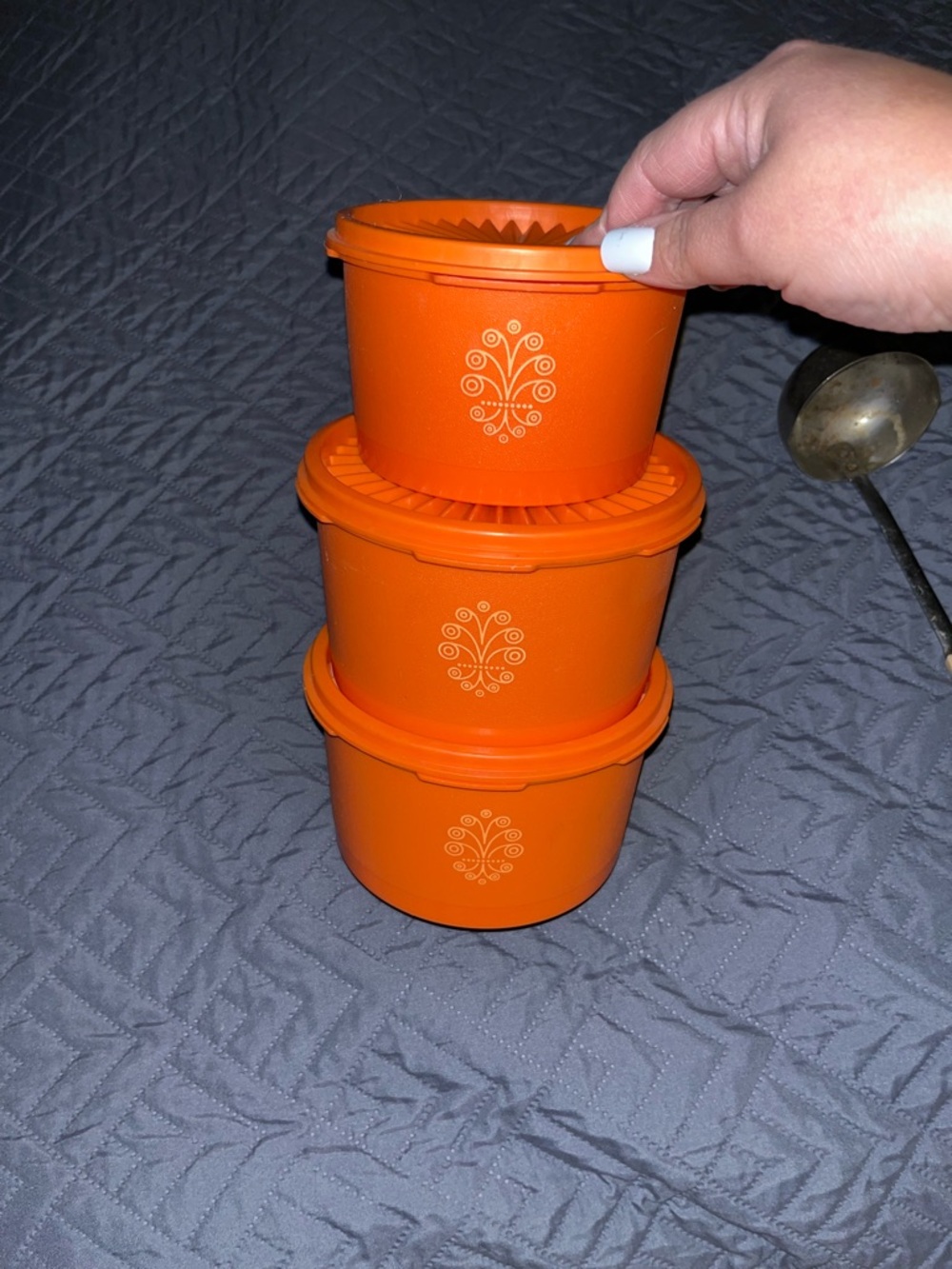 Stackable Tupperware Orange Storage Cups - Set of 3